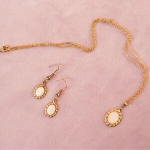 Vintage Gold and White Pendant Earrings Set Coquette Dainty